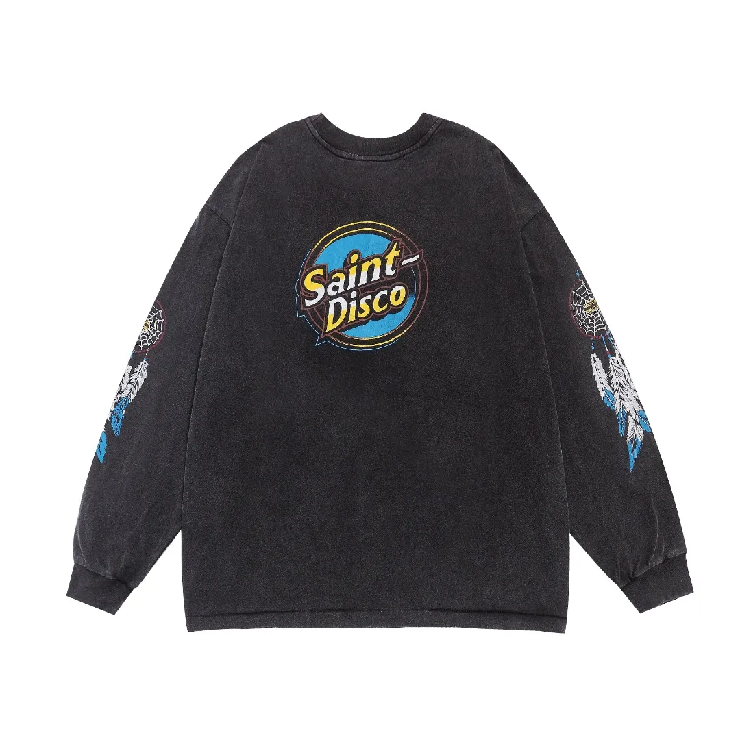 Trendy brand SAINT MICHAEL co-branded TEFLON DISCO washed distressed long-sleeved T-shirt Fabric: 260g Style number: SM10 Size: S-M-L-XL Color: Black Price: P156